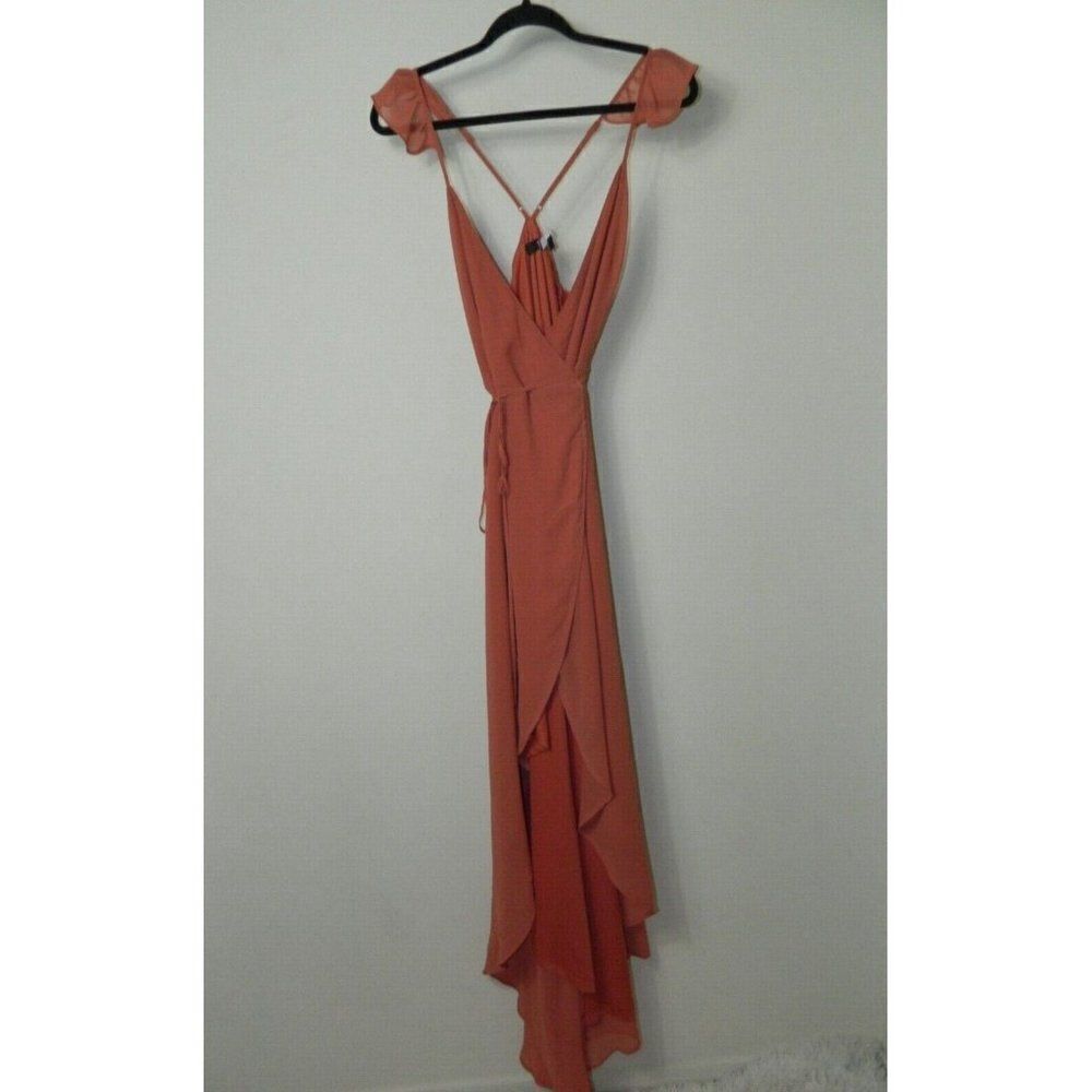 Lulu's Dress‎ Peach Rose Here's To Us Rose High-Low Wrap Dress Size Small